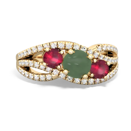 jade-ruby three stone pave ring