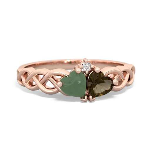 jade-smoky quartz celtic braid ring