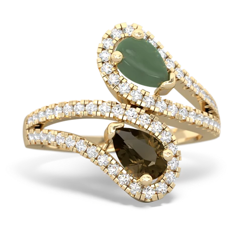 jade-smoky quartz pave swirls ring