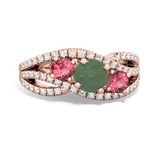 jade-tourmaline three stone pave ring