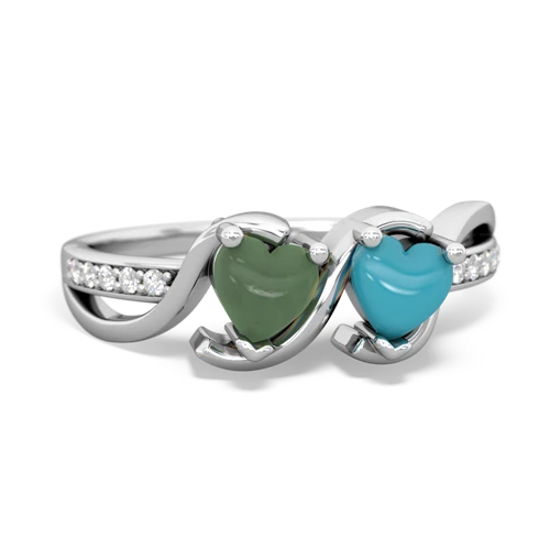 jade-turquoise double heart ring