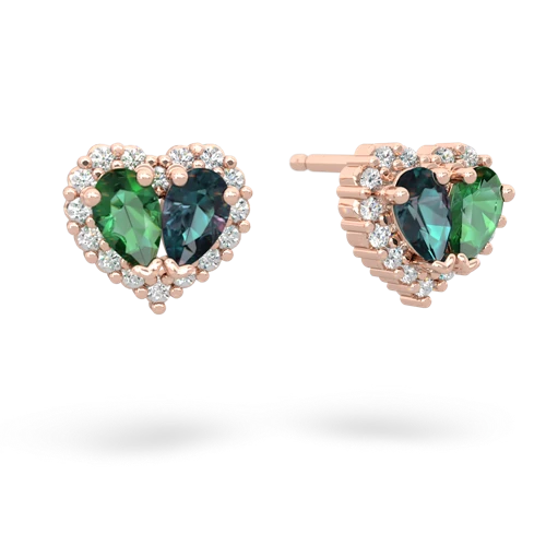 lab emerald-alexandrite halo-heart earrings