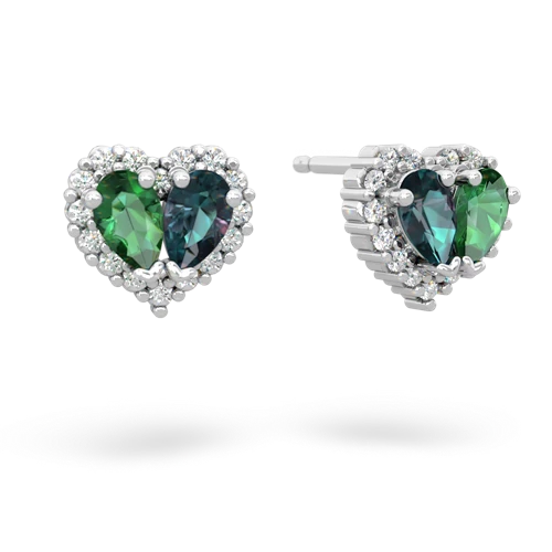 lab emerald-alexandrite halo-heart earrings