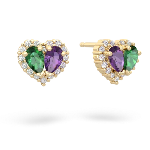 lab emerald-amethyst halo-heart earrings