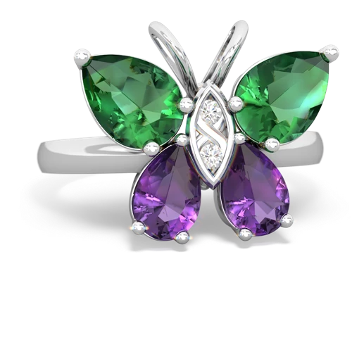 lab emerald-amethyst butterfly ring