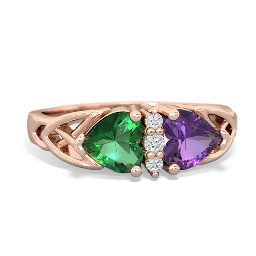 lab emerald-amethyst celtic ring