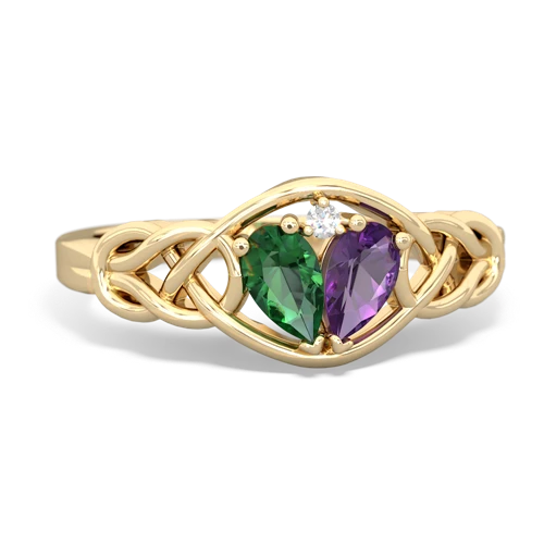 lab emerald-amethyst celtic knot ring