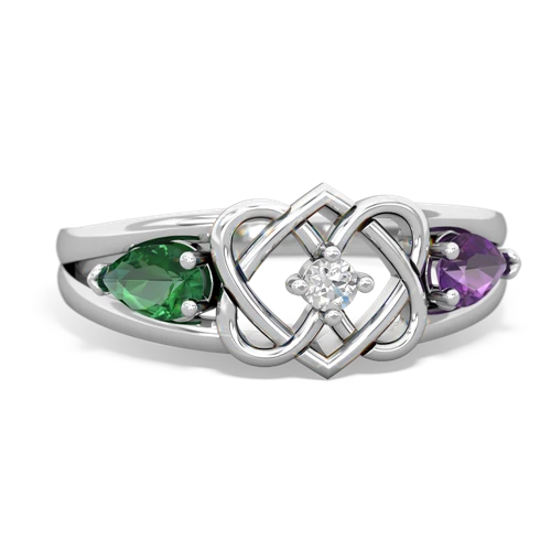 lab emerald-amethyst double heart ring