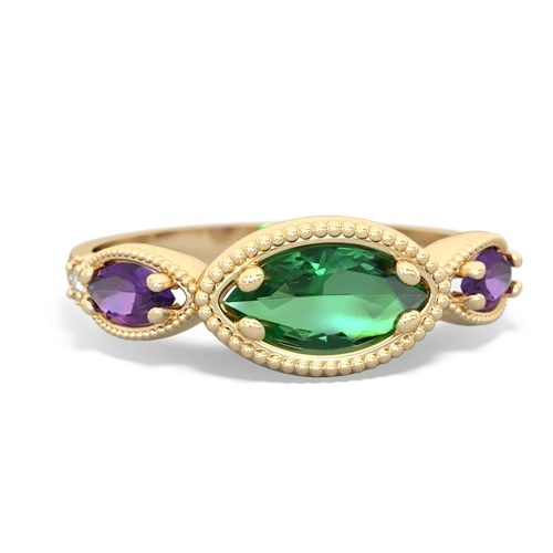 lab emerald-amethyst milgrain marquise ring