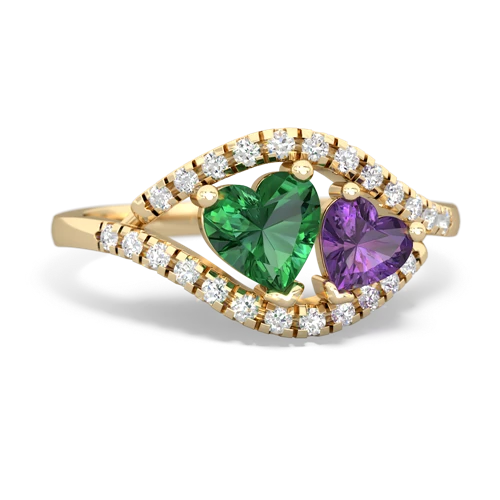 lab emerald-amethyst mother child ring