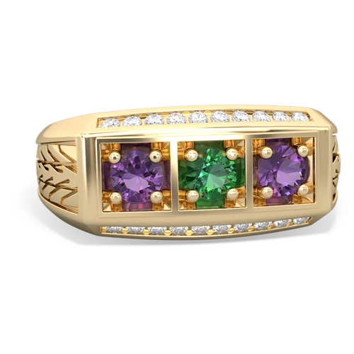 lab emerald-amethyst three stone ring