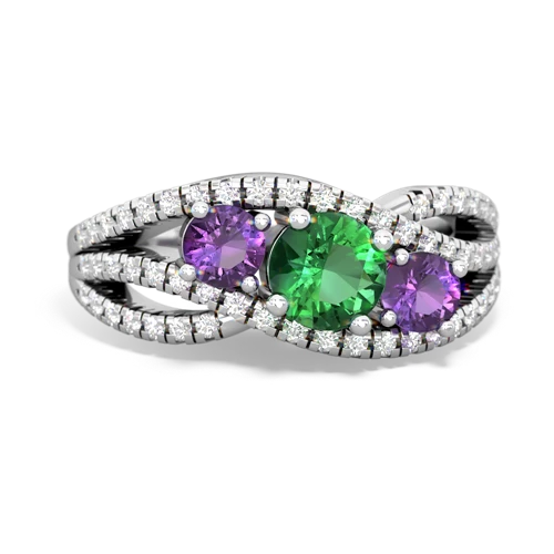 lab emerald-amethyst three stone pave ring