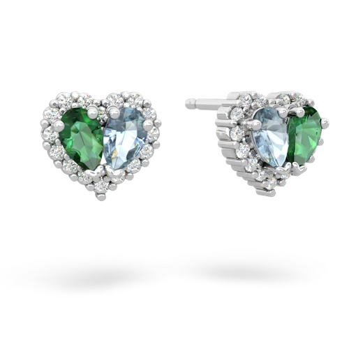 lab emerald-aquamarine halo-heart earrings