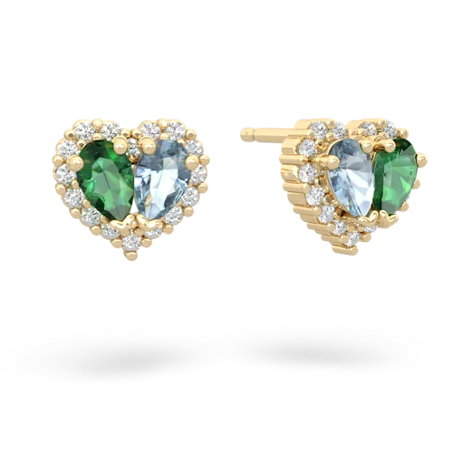 lab emerald-aquamarine halo-heart earrings