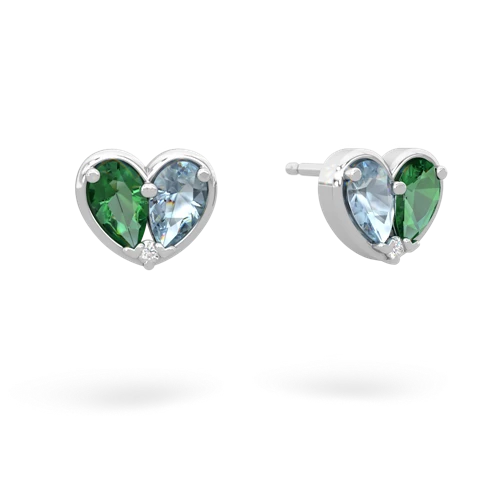 lab emerald-aquamarine one heart earrings