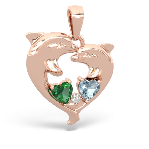 lab emerald-aquamarine dolphins pendant