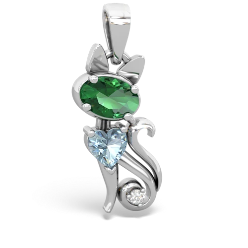 lab emerald-aquamarine kitten pendant