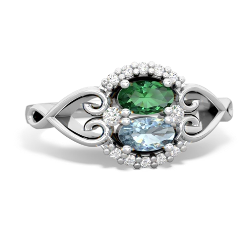 lab emerald-aquamarine antique keepsake ring