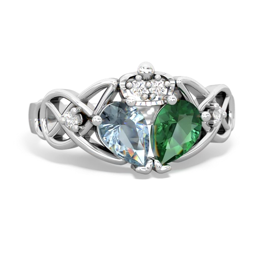 lab emerald-aquamarine claddagh ring