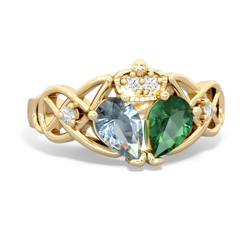 lab emerald-aquamarine claddagh ring