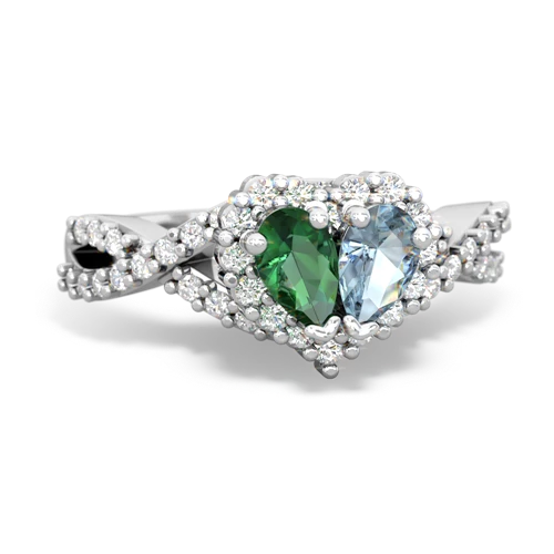 lab emerald-aquamarine engagement ring