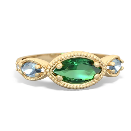 lab emerald-aquamarine milgrain marquise ring