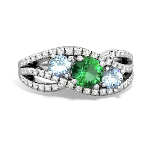 lab emerald-aquamarine three stone pave ring