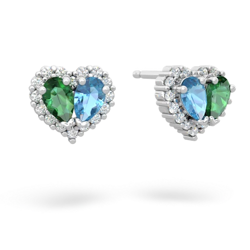 lab emerald-blue topaz halo-heart earrings