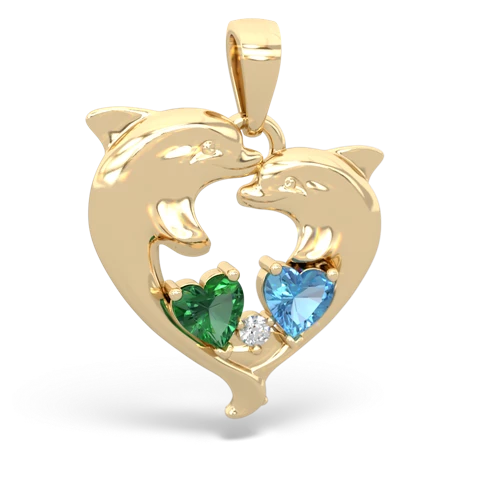 lab emerald-blue topaz dolphins pendant