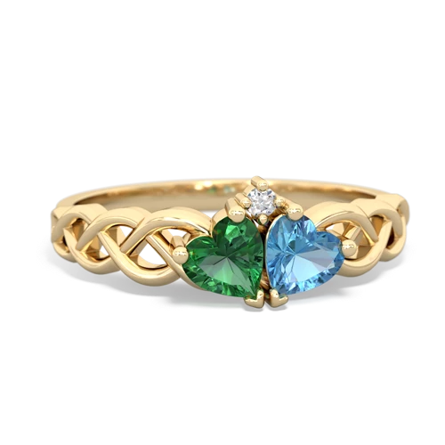 lab emerald-blue topaz celtic braid ring