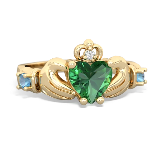 lab emerald-blue topaz claddagh ring