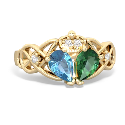 lab emerald-blue topaz claddagh ring