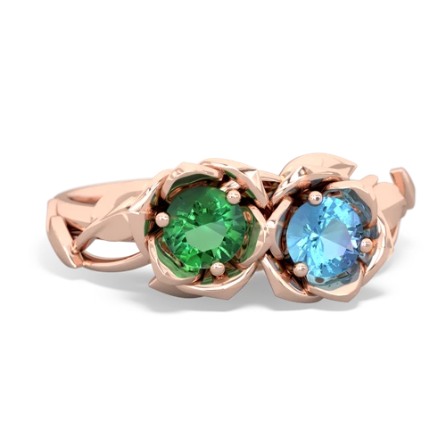 lab emerald-blue topaz roses ring