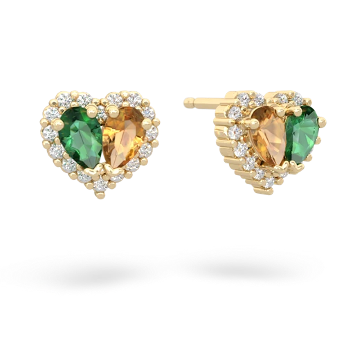 lab emerald-citrine halo-heart earrings