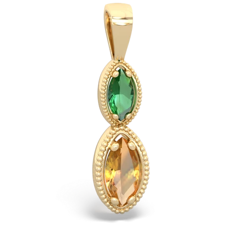 lab emerald-citrine antique milgrain pendant