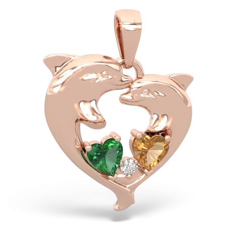 lab emerald-citrine dolphins pendant