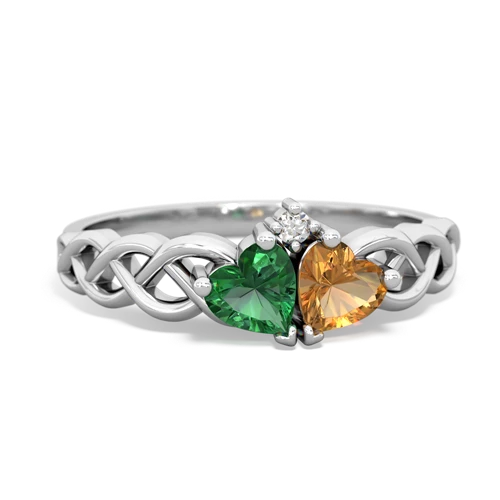 lab emerald-citrine celtic braid ring