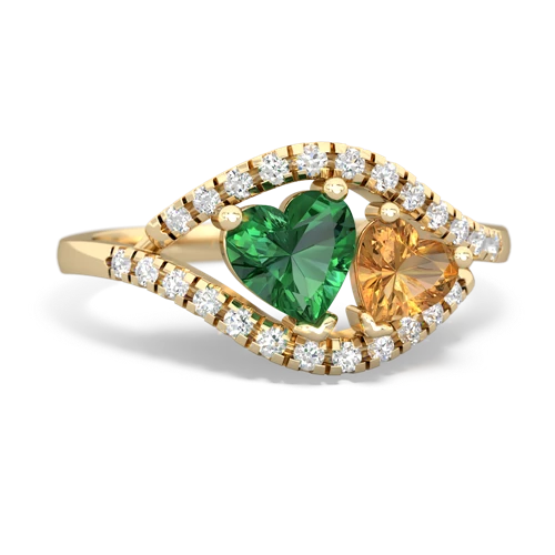 lab emerald-citrine mother child ring