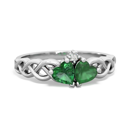 lab emerald-emerald celtic braid ring