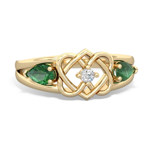 lab emerald-emerald double heart ring