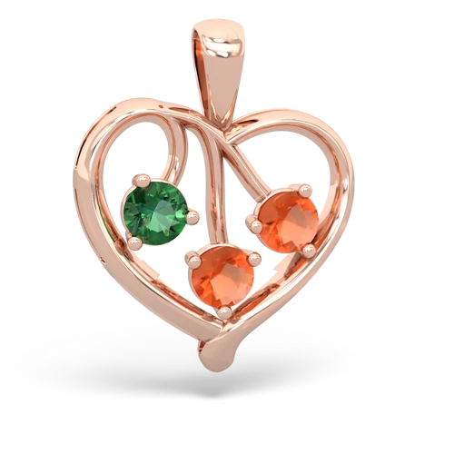 lab emerald-fire opal love heart pendant