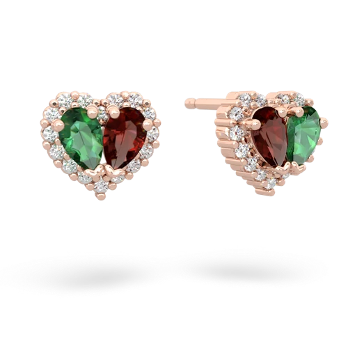 lab emerald-garnet halo-heart earrings