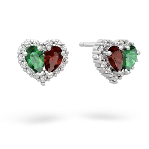 lab emerald-garnet halo-heart earrings