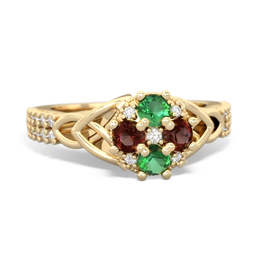 lab emerald-garnet engagement ring