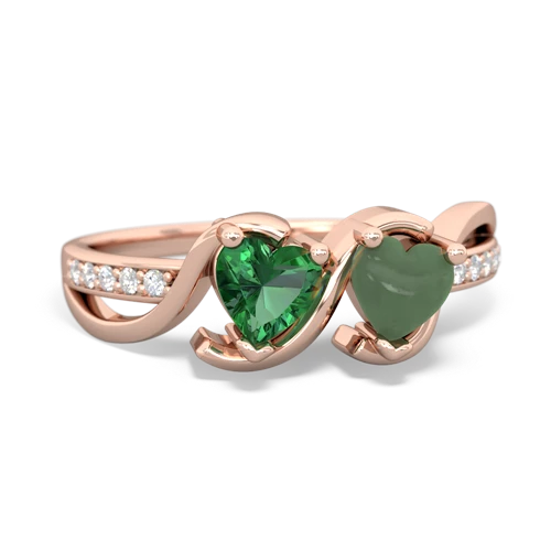 lab emerald-jade double heart ring