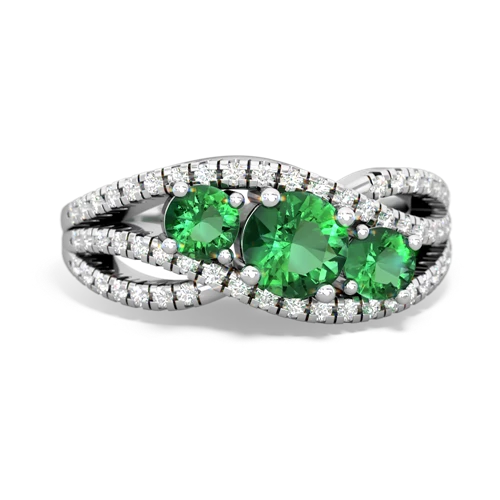 emerald-pink sapphire three stone pave ring