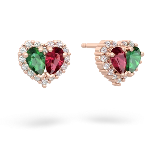 lab emerald-lab ruby halo-heart earrings