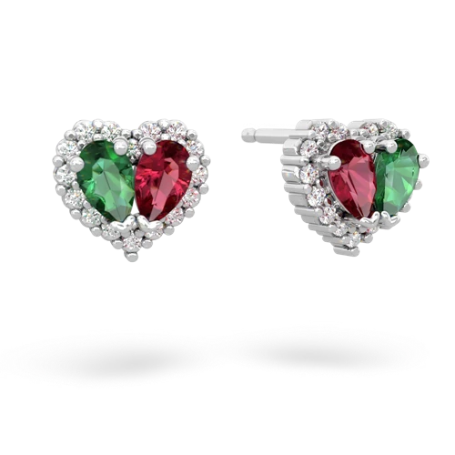 lab emerald-lab ruby halo-heart earrings