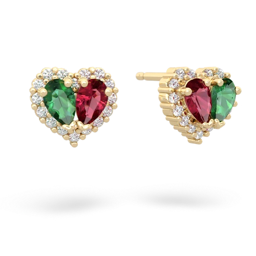 lab emerald-lab ruby halo-heart earrings