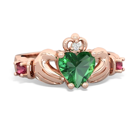 lab emerald-lab ruby claddagh ring